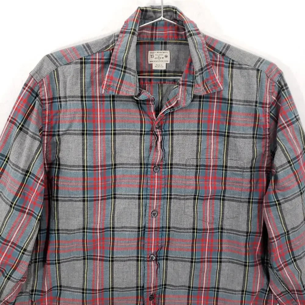 J Crew Shirt Mens Medium Gray Multi Plaid Long Sleeve Casual Comfort Button Down